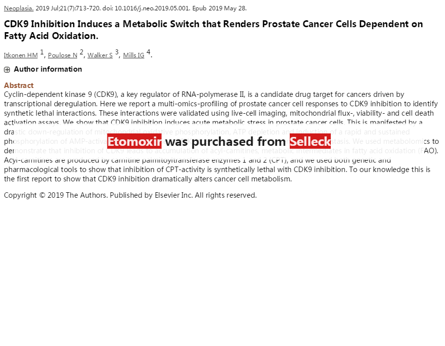 Etomoxir sodium salt CPT 阻害剤